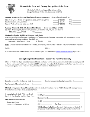 Dinner Order Form and Catalog Recognition Order Form - amchessieclub