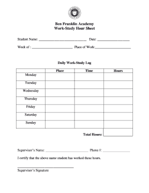 Ben Franklin Academy Work-Study Hour Sheet - The Ben Franklin ... - benfranklinacademy