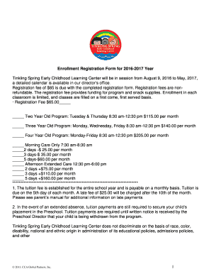 Enrollment Registration Form for 2016-2017 Year