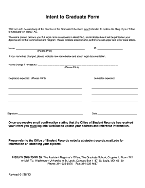 Letter of intent for school - Intent to Graduate Form - The Graduate School - graduateschool wustl