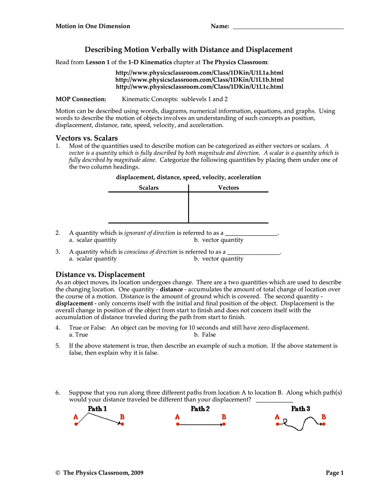 Describing Motion Verbally With Distance And Displacement Inside Distance And Displacement Worksheet Answers