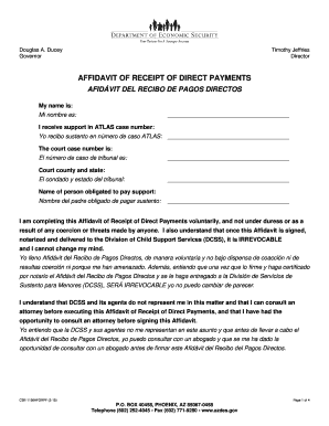 Affidavit of Receipt of Direct Payments Afidvit de Recibo de Pagos Directos Affidavit of Receipt of Direct Payments