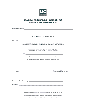 ERASMUS PROGRAMME INTERNSHIPS CONFIRMATION OF ARRIVAL - web unican