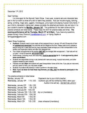 Prenda agreement - S teacher by Monday January 14th The evening performance - schoolbennett