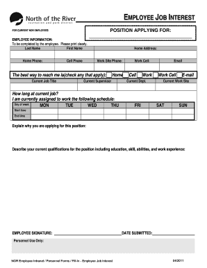 Employee Job Interest and Aquatics Addendum - North Of The River