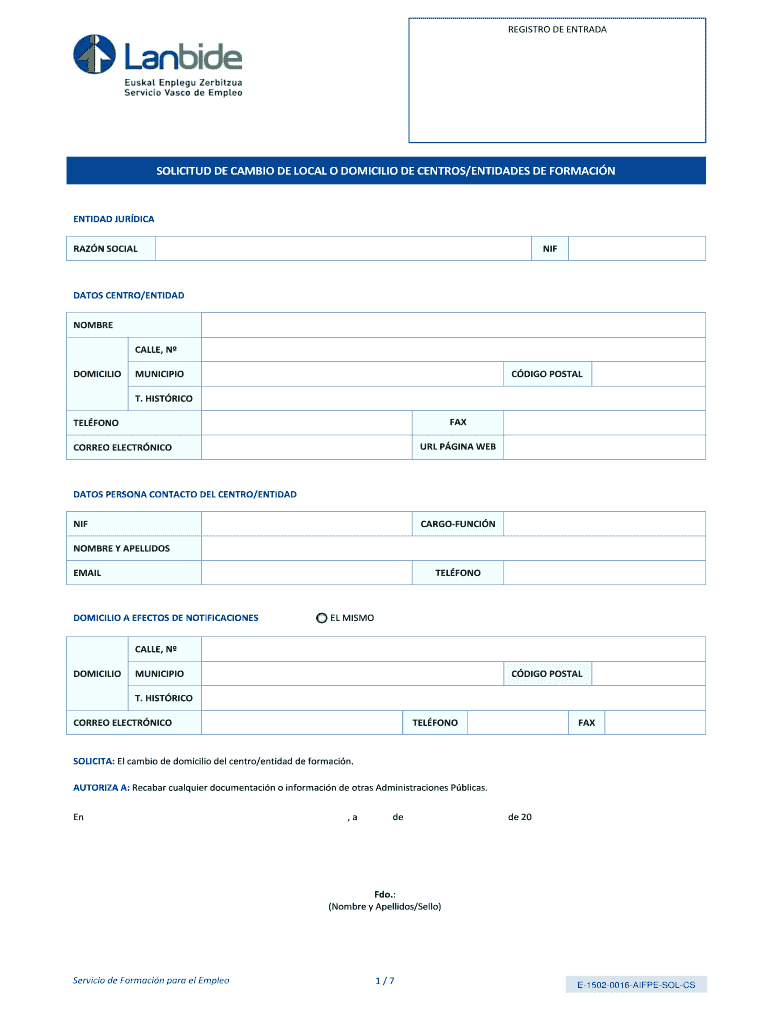 Solicitud de cambio de local o domicilio de centros - Euskadi eus Vista previa en la página 1