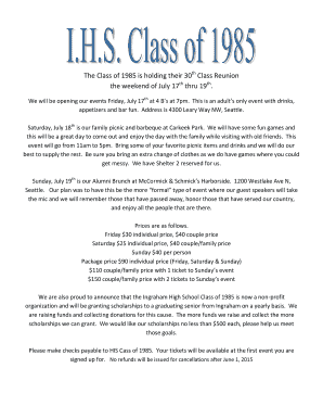 The Class of 1985 is holding their 30th Class Reunion - classreport