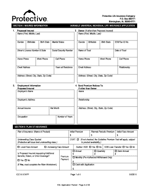 Variable Universal Life Insurance Application