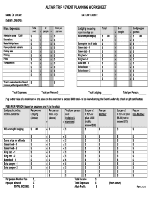 Church event planning worksheet - ALTAIR TRIP EVENT PLANNING WORKSHEET - altairsports