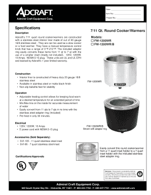 Law enforcement alphabet phonetics - Speci cations 711 Qt Round CookerWarmers Description