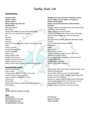 Fillable Online Healthy Snack List Fax Email Print - pdfFiller