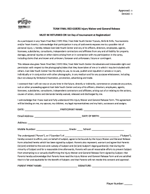 Trampoline waiver for neighbors - TEAM FINAL RED 610ERS Injury Waiver and General Release