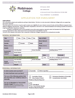 Application for enrolment - Robinson College - robinsoncollege nsw edu