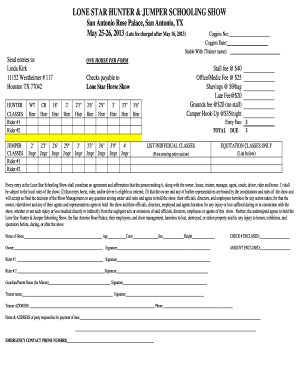 Fillable Online LONE STAR HUNTER &amp; JUMPER SCHOOLING SHOW Fax Email ...