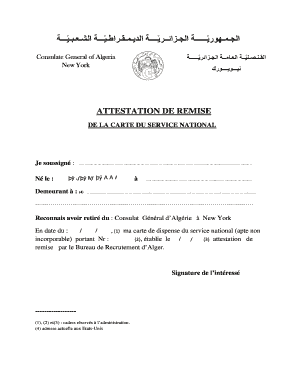 Remplissable En Ligne Attestation de remise - Consulate General of Algeria in New York Fax Email ...