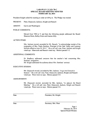 Sample minutes of meeting template with action items - LARAWAY CCSD 70-C SPECIAL BOARD MEETING MINUTES - laraway70c