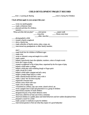 CHILD DEVELOPMENT PROJECT RECORD - Shawano County - shawano uwex