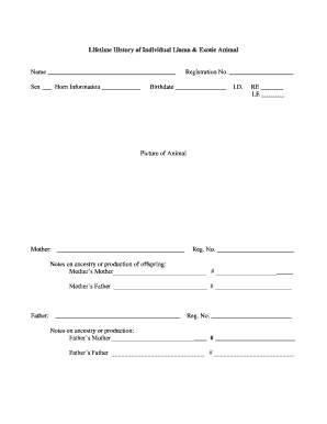 Lifetime History of Individual Llama & Exotic Animal - shawano uwex