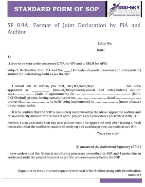 9A Format of Joint Declaration by PIA and