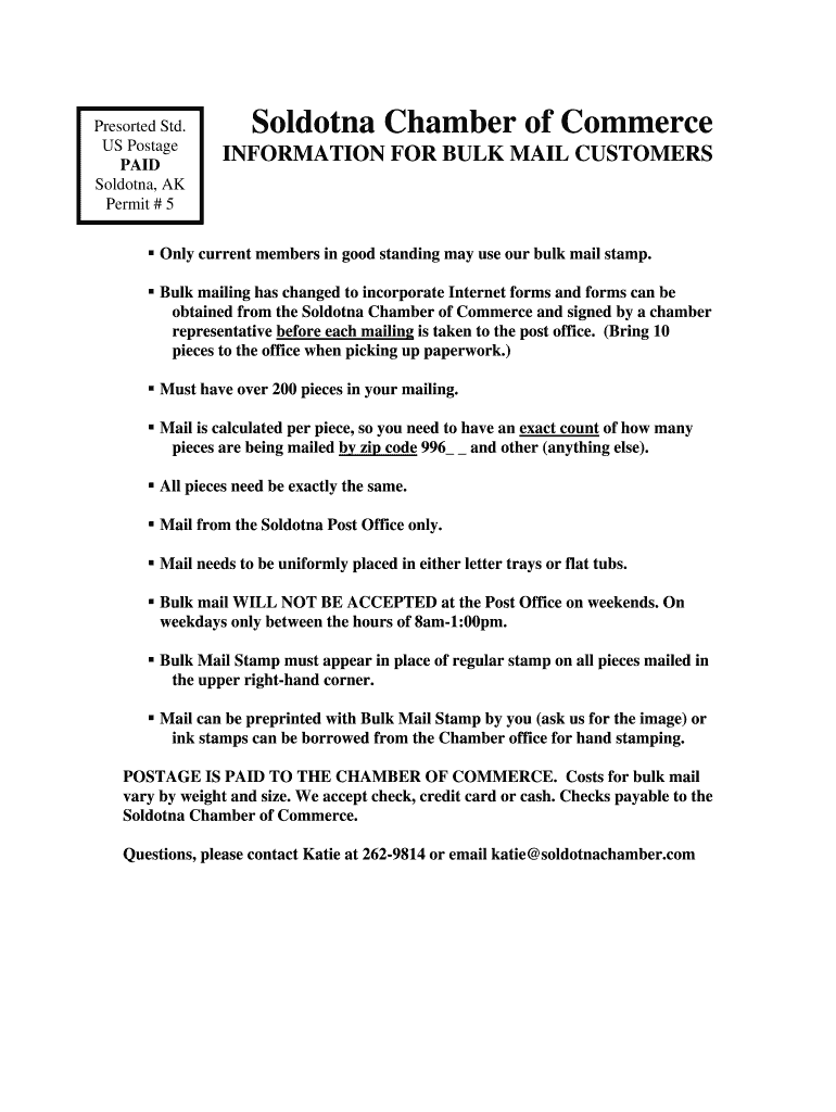 Fillable Online HowTo Guide Using the Soldotna Chamber Bulk Mail Stamp