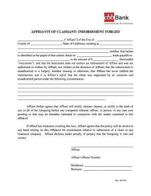 Affidavit of claimant: indorsement forged - Commonwealth Business ...