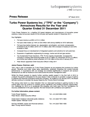 Template for press release - Turbo Power Systems