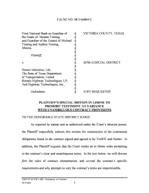 Behavioral contract example - Motion to prohibit testimony at variance with contract provisions