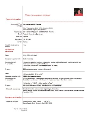 Europass Curriculum Vitae - EuroAquae - master euroaquae