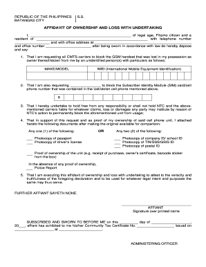 Affidavit of Ownership and Loss with Undertaking