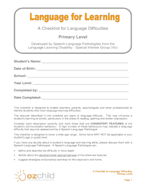 Language Difficulties Checklist