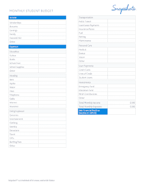 College student monthly budget template - MONTHLY STUDENT BUDGET - Toronto-Dominion Bank