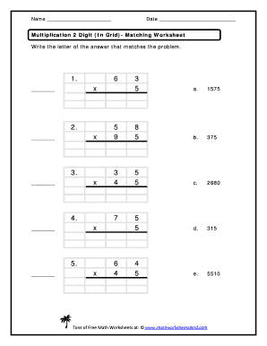 Word problem for class 2 - Multiplication 2 Digit (In Grid) Matching Worksheet - Math ...