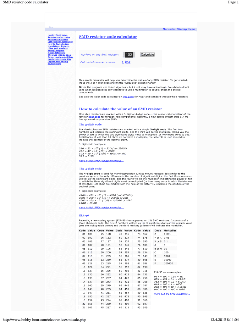 Fillable Online SMD resistor code calculator Fax Email Print pdfFiller