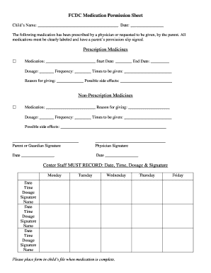 Parent transportation form - Medication Permission Sheet - Family Child Development - fcdc