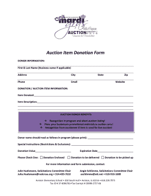 Auction Item Donation Form - Aviston Elementary - avistonk-8