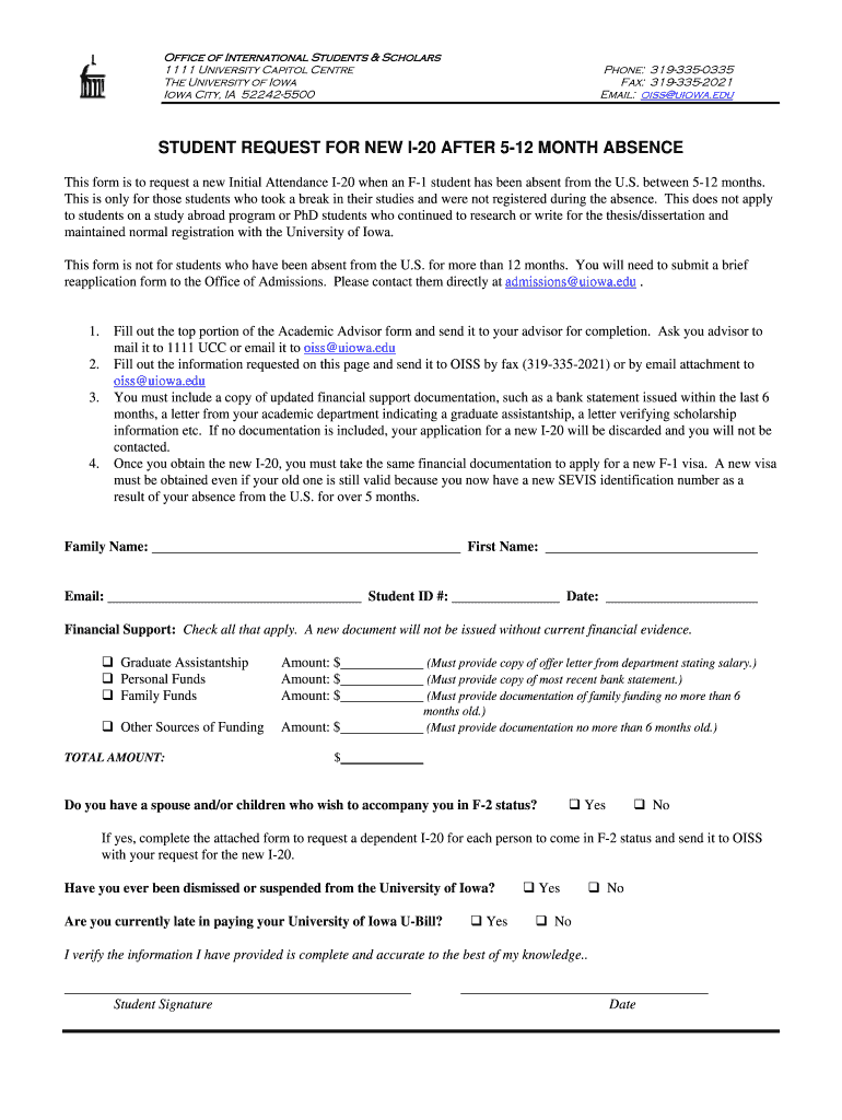 Fillable Online toxicology grad uiowa EXTENSION OF STAY FOR STUDENTS Fax Email Print pdfFiller