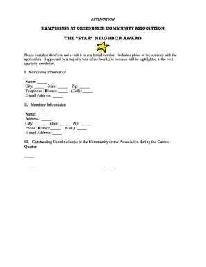 Star Neighbor Award Application