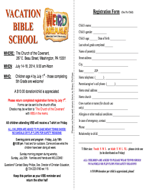2014 VBS registration and poster half page - churchofthecov