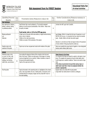 Risk assessment form - risk assessment for trips and outings template