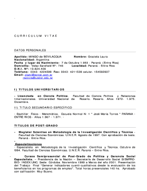 CURRICULUM VITAE DATOS PERSONALES MINGO de BEVILACQUA - sicyt scyt rec utn edu