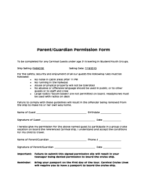 Fillable Online ParentGuardian Permission Form - ATW Teen Tours Fax ...