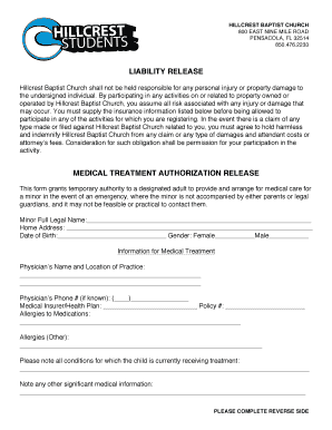 General Student Liability and Medical Release Form