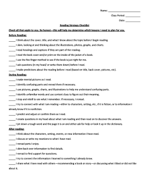 Reading Strategy Checklist Check all that apply to yo