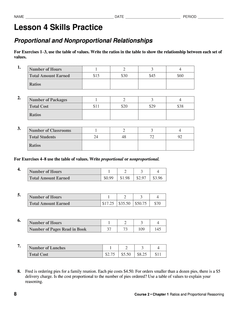 Lesson 11 Skills Practice Proportional And Nonproportional Regarding Proportional And Nonproportional Relationships Worksheet