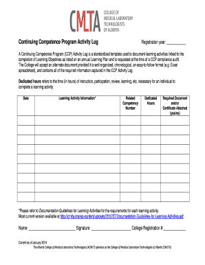 Continuing Competence Program Activity Log - CMLTA - cmlta