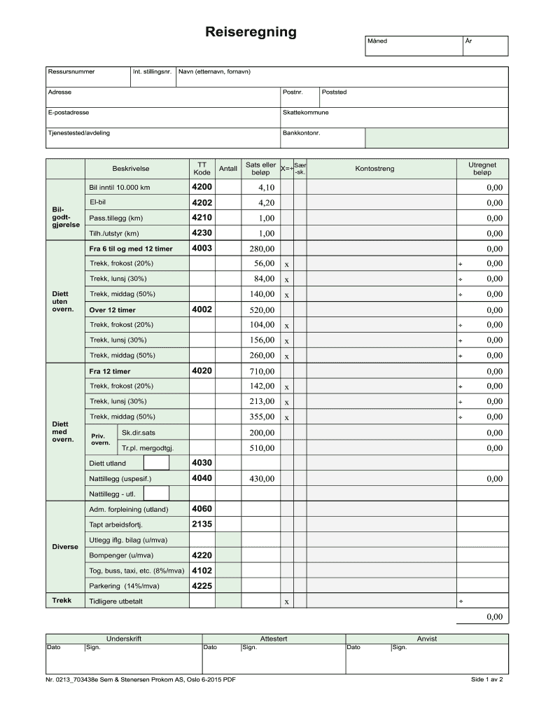 reiseregning skjema 2023 Preview on Page 1