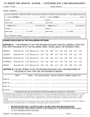 Contract summary template - St Philip the Apostle School Extended Day Care Registration - st-phil