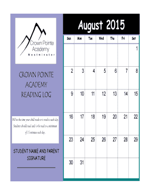 August Reading Calendar - Crown Pointe Academy - crownpointeacademy