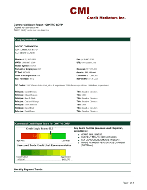 Sample of report writing - Sample Commercial Score Report - CMI Credit Mediators Inc