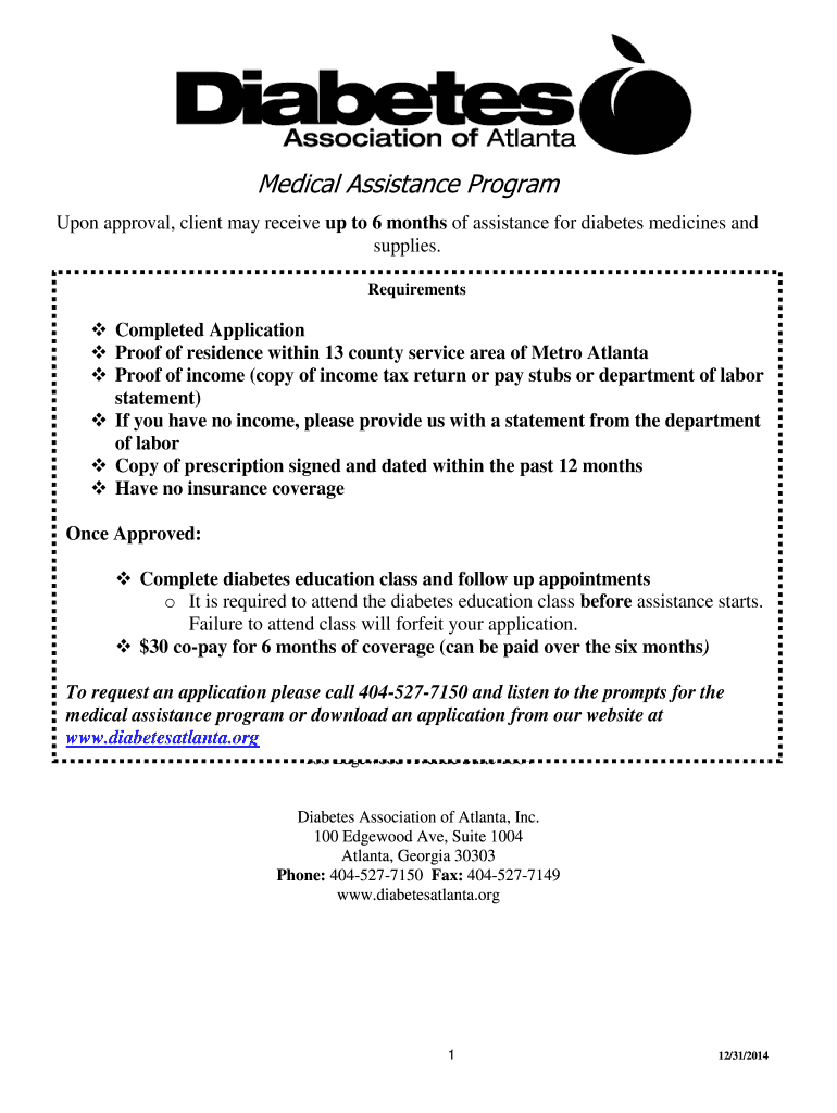 Fillable Online diabetesatlanta Medical Assistance Application
